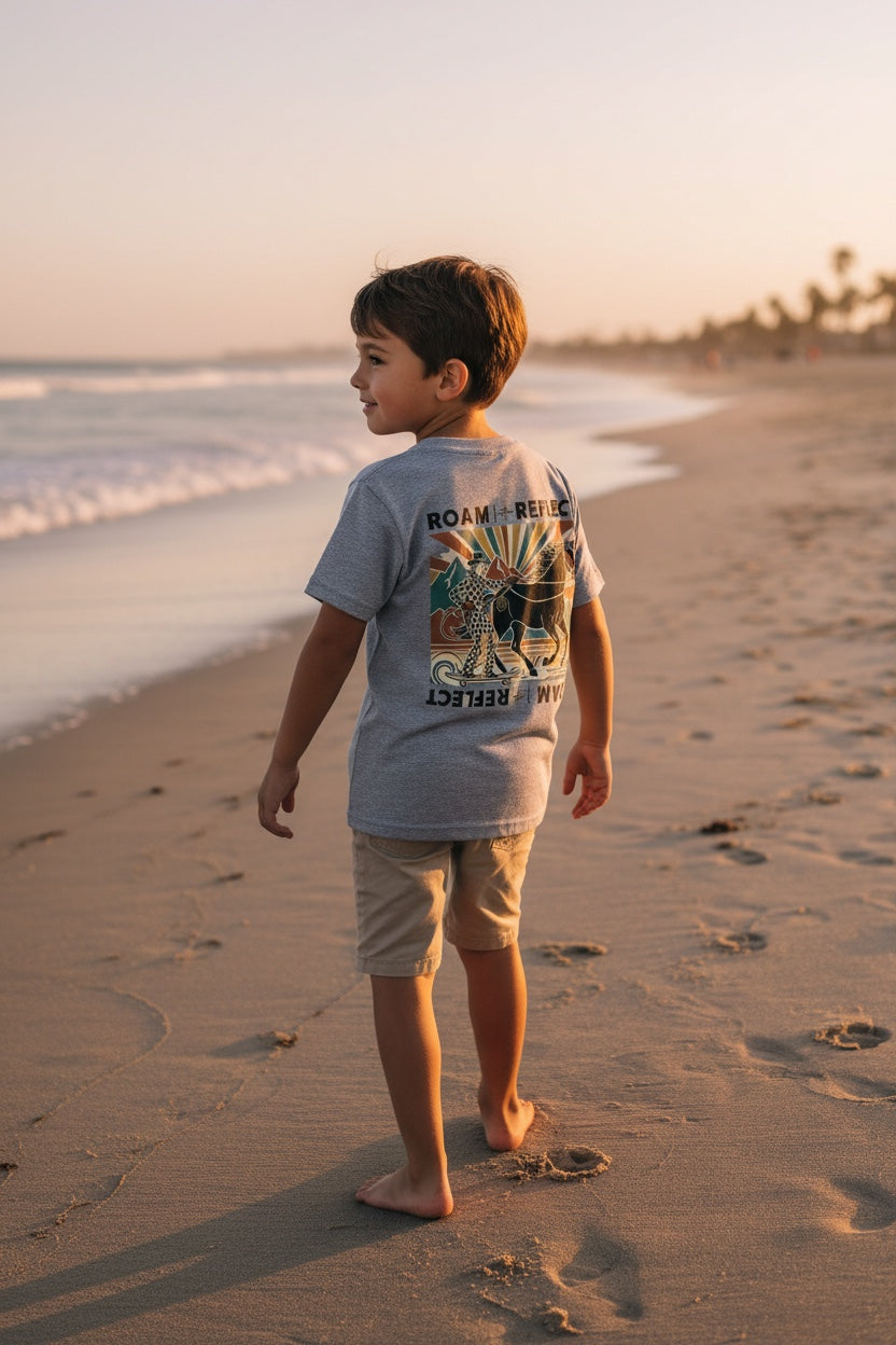 Roam | Reflect Skate Ranch Kids Tee – Western Skate Adventure Shirt (Heather Gray)